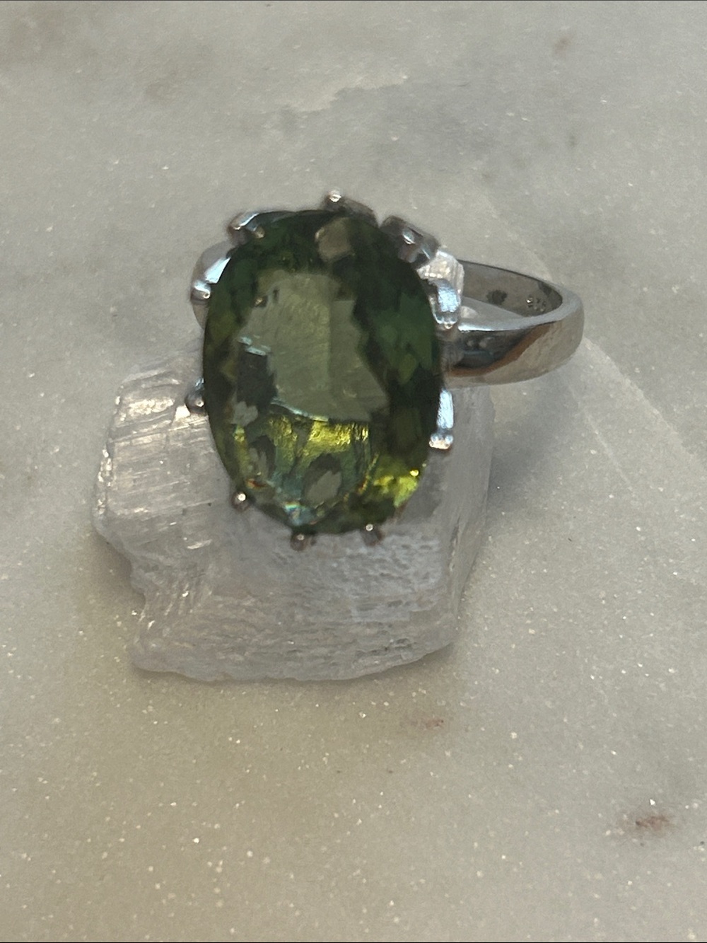 Sterling Silver Green Oval Gemstone Halo Ring - Women's Jewelry